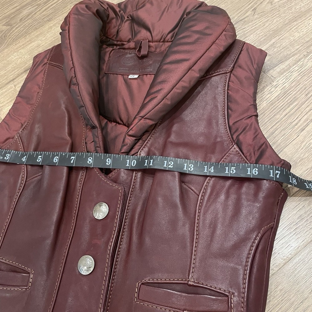 Vintage Western Leather Maroon Puffer Vest Women's XS Cowboy Ranch Boho 70's 80s - Picture 10 of 13